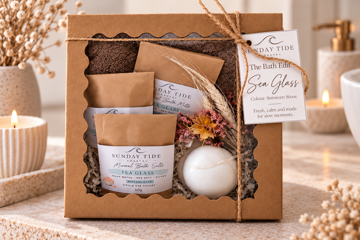The Bath Edit with Shore Pebble Pot - Sunworn Stone
