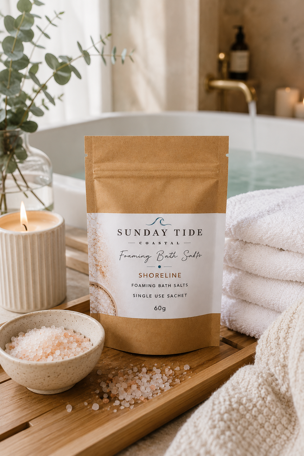 Luxury Foaming Bath Salts – Single Use Sachet | Coastal Scent Handmade Australia