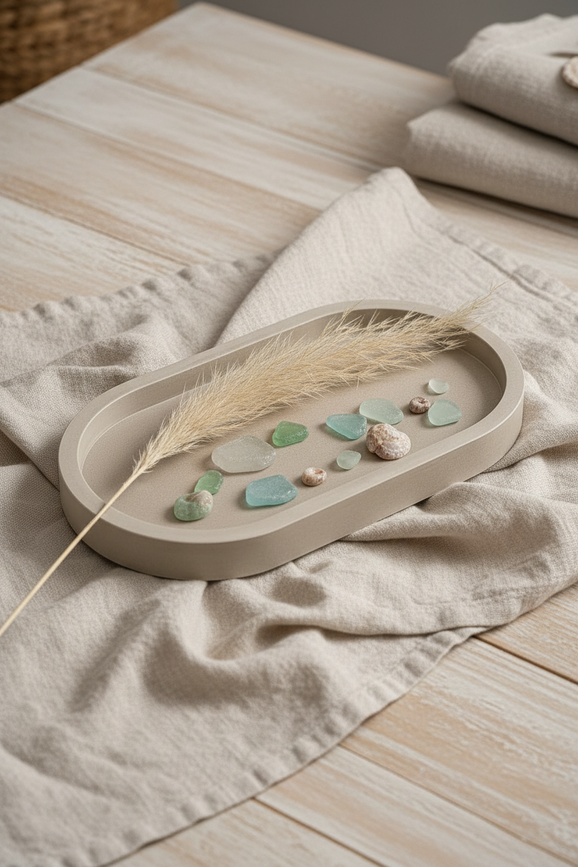 Driftwood Oval Tray — Dried Grass & Sea Glass