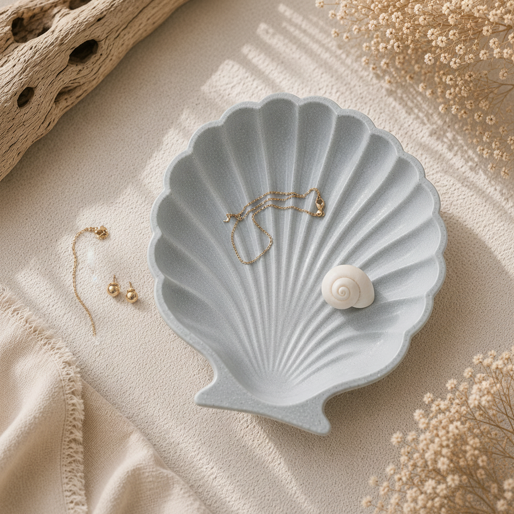 Mini Coastal Ritual Set Sea Mist flat lay with jewellery on linen surface
